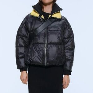 ZARA double zippered black & yellow puffer jacket